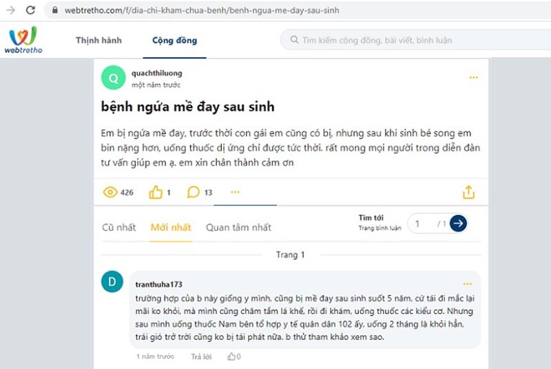 Phản hồi của người bệnh từng chữa mề đay thành công tại Quân dân 102 trên webtretho