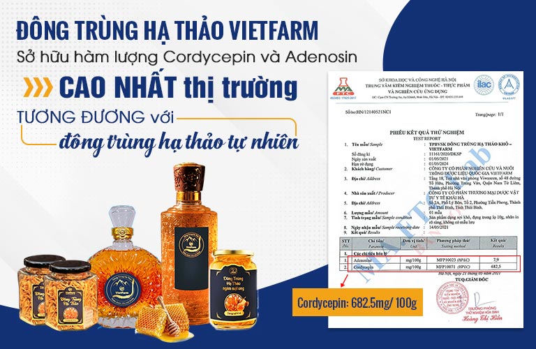Đông trùng hạ thảo Vietfarm đã được kiểm định từ cơ quan có thẩm quyền