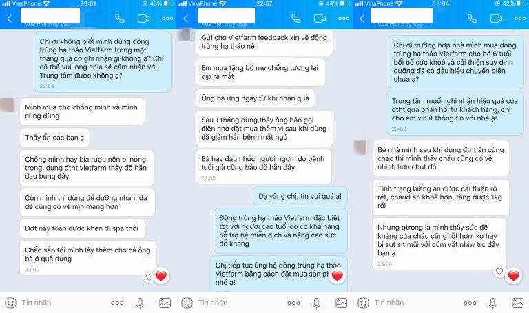 Feedback của khách hàng đã sử dụng sản phẩm của Vietfarm