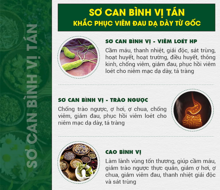 3 chế phẩm bài thuốc Sơ can Bình vị tán 