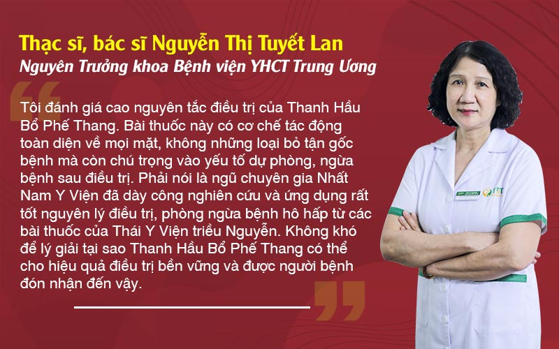 Thạc sĩ, Bác sĩ Tuyết Lan đánh giá cao bài thuốc Thanh hầu bổ phế thang