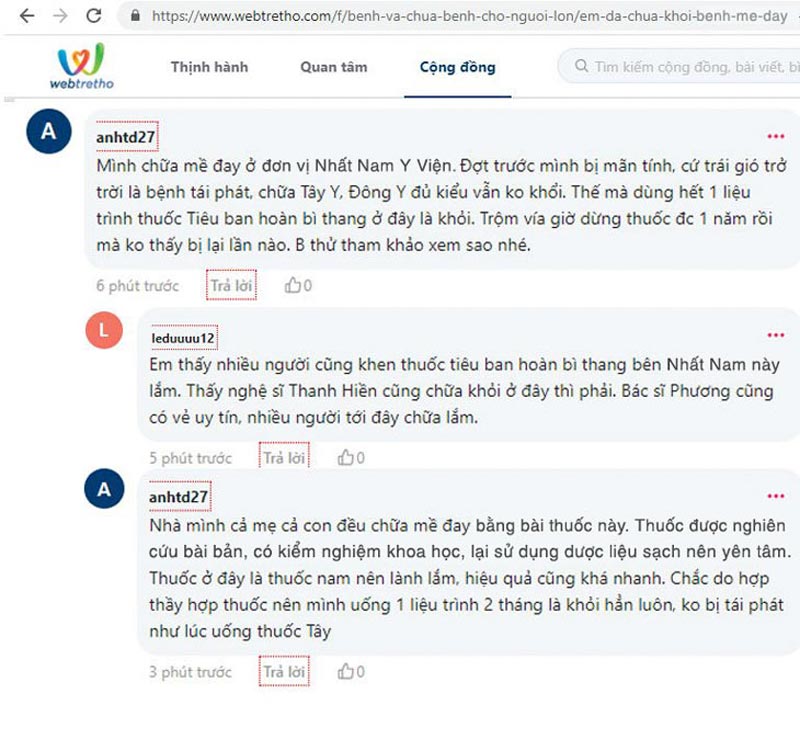 Phản hồi của người bệnh về hiệu quả điều trị mề đay tại Nhất Nam Y Viện