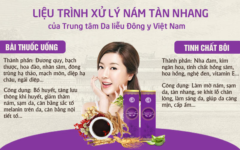 Liệu trình Vương Phi gồm bài thuốc uống và tinh chất bôi giúp loại bỏ nám toàn diện